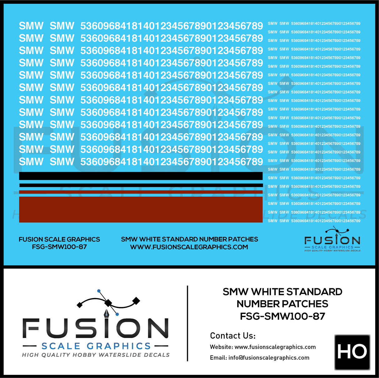 HO Scale SMW White Freight Car Number Patching Decal Set