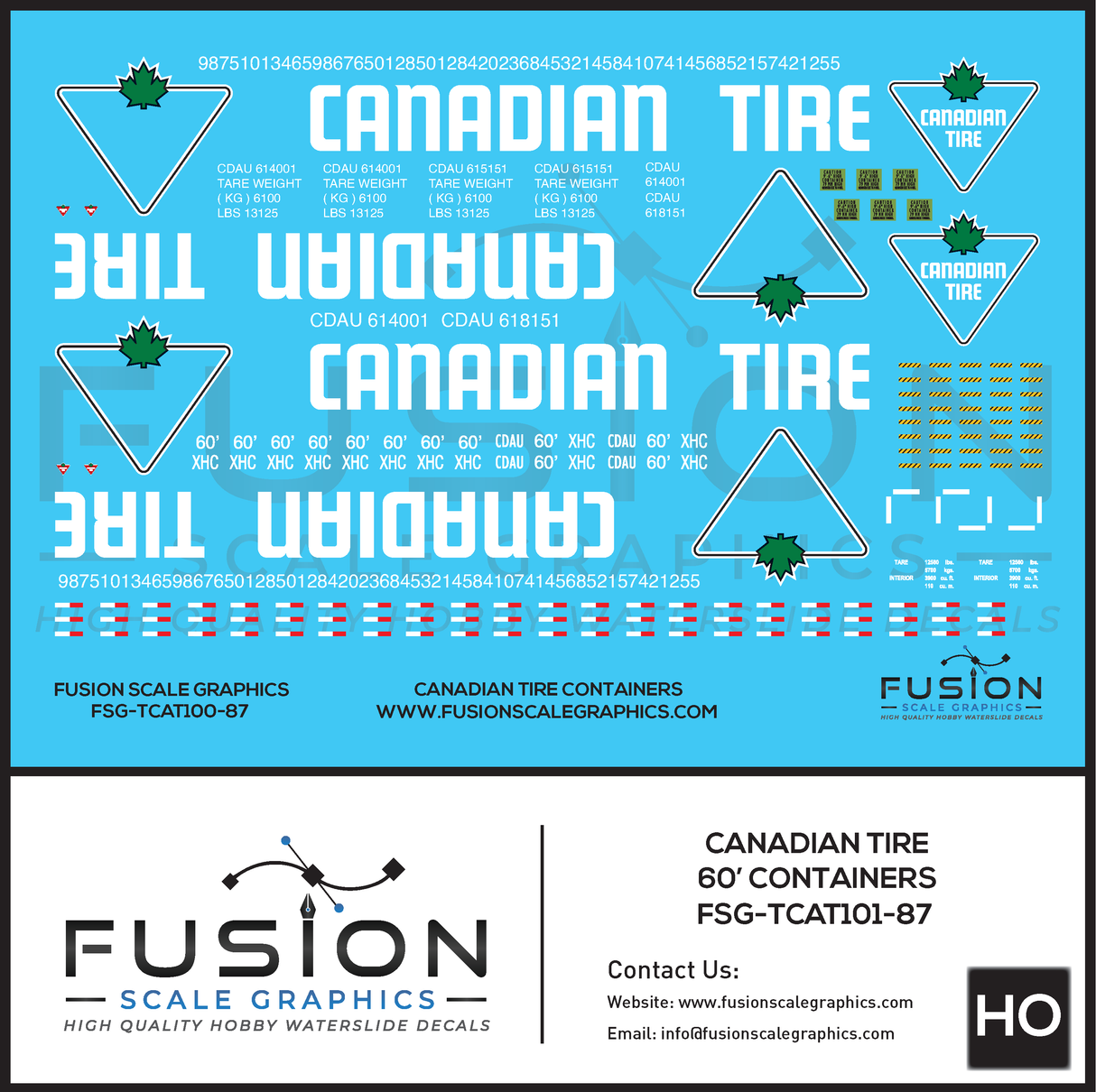 HO Scale Canadian Tire 60' Container Decal Set