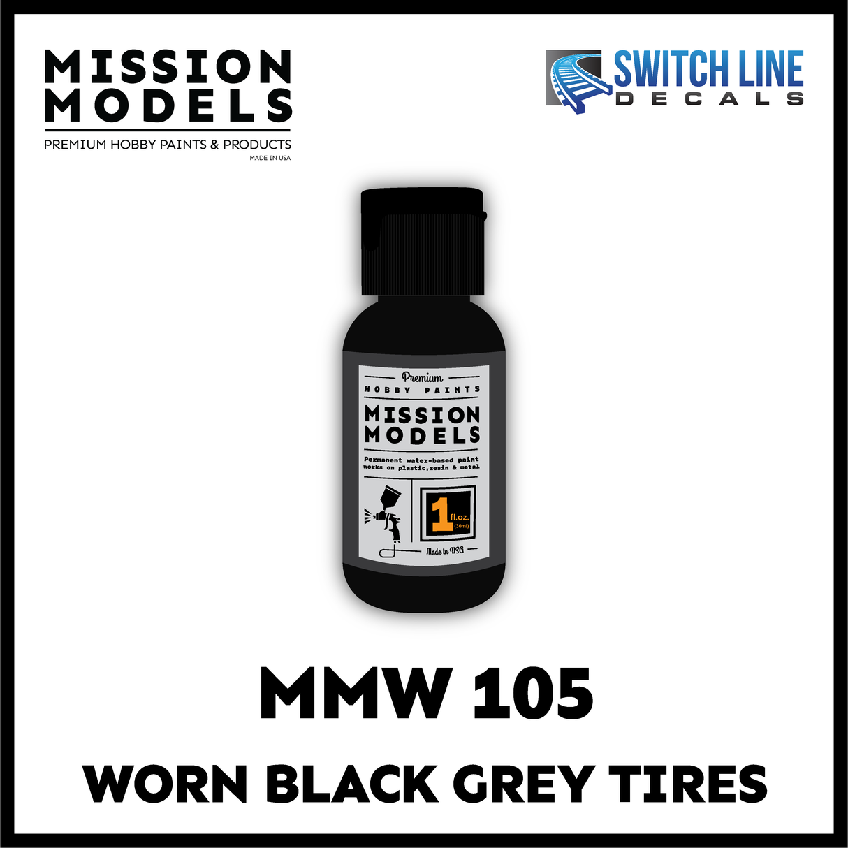 Mission Models Paint Worn Black Grey Tires/Camo 1oz
